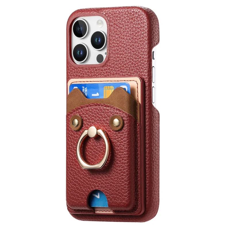 Y6 For iPhone 16 Pro Max Case Cute Bear Design PU Leather+TPU Card Holder Phone Cover - Red