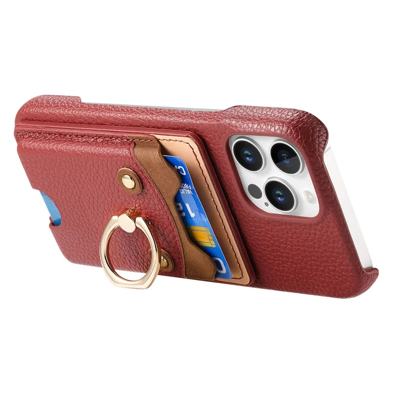 Y6 For iPhone 16 Pro Max Case Cute Bear Design PU Leather+TPU Card Holder Phone Cover - Red