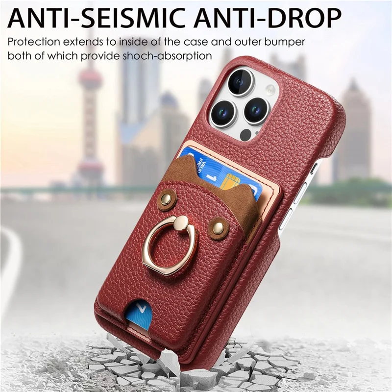 Y6 For iPhone 16 Pro Max Case Cute Bear Design PU Leather+TPU Card Holder Phone Cover - Red