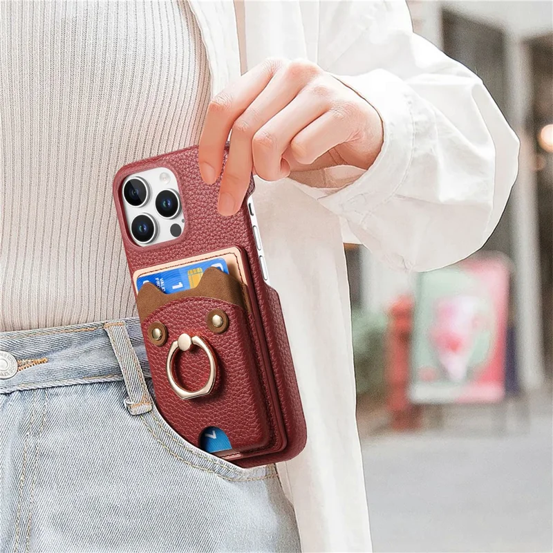 Y6 For iPhone 16 Pro Max Case Cute Bear Design PU Leather+TPU Card Holder Phone Cover - Red