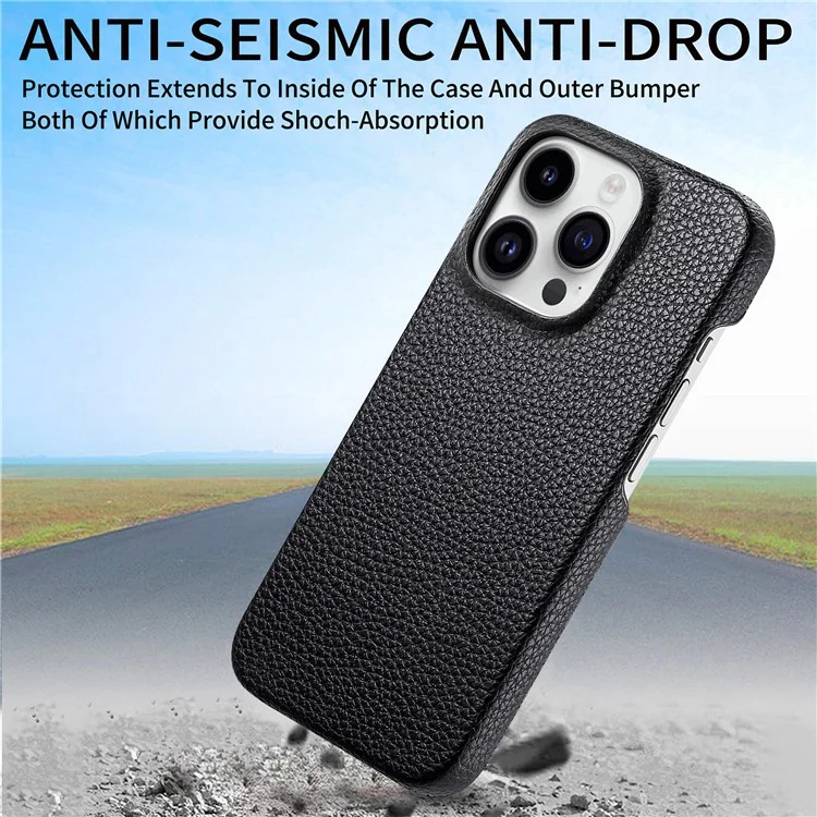 Y1 Per Iphone 16 Pro Case Shock -shock Affrotta di Litchi Texture in Pelle+copertina Per Telefono pc - Nero