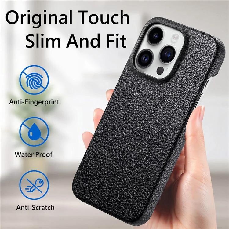 Y1 Per Iphone 16 Pro Case Shock -shock Affrotta di Litchi Texture in Pelle+copertina Per Telefono pc - Nero