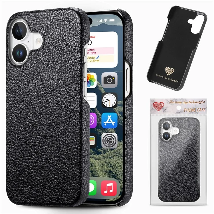Y1 Per Iphone 16 Plus Case Shock -shock Litchi Texture in Pelle+coperchio Per Telefono pc - Nero