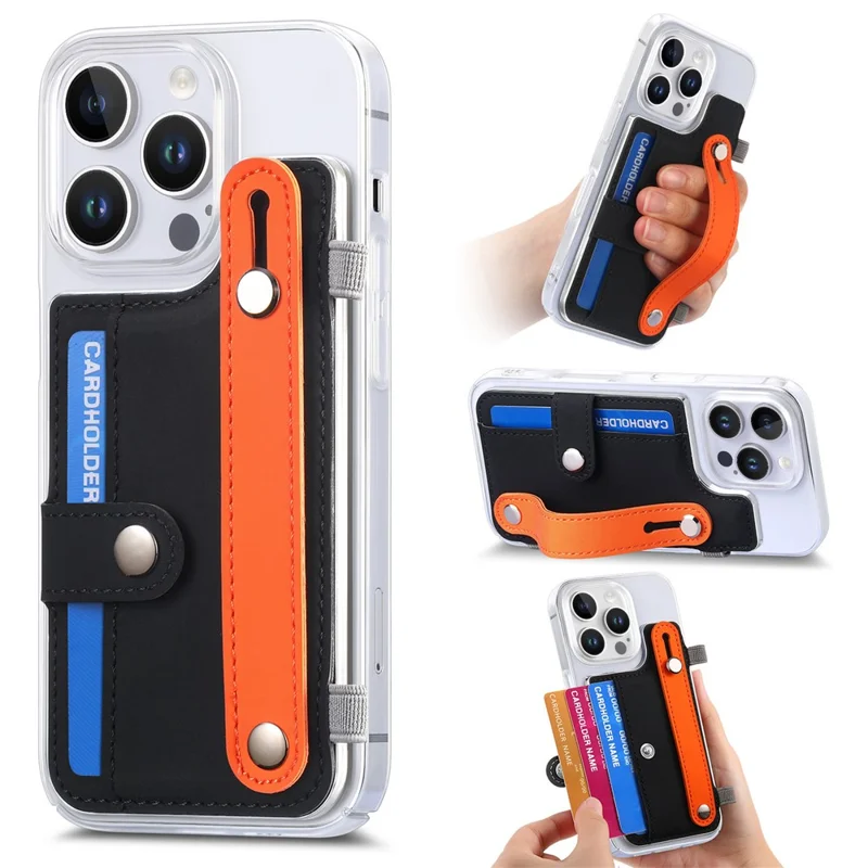 CY1 Per iPhone 16 Pro Case Card Slot Wristband Kickstand Leather+PC Phone Cover - Nero