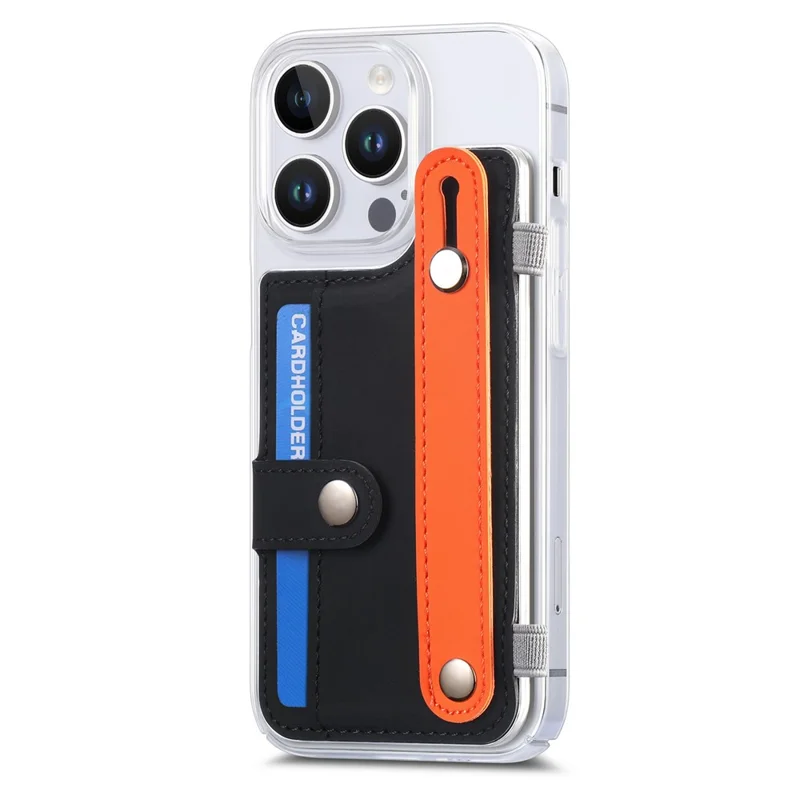 CY1 Per iPhone 16 Pro Case Card Slot Wristband Kickstand Leather+PC Phone Cover - Nero