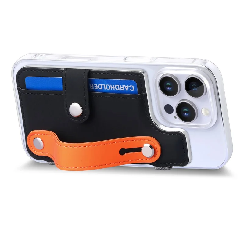 CY1 Per iPhone 16 Pro Case Card Slot Wristband Kickstand Leather+PC Phone Cover - Nero