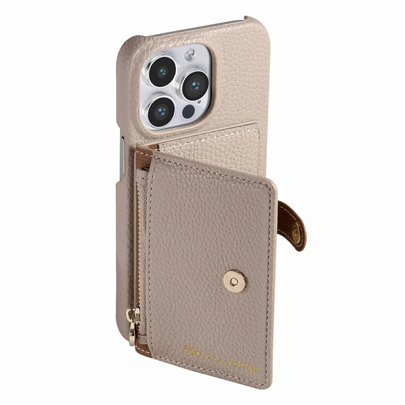 Y4 Para Iphone 16 Pro Max Case Zipper Pocket Leather+tpu Telep Sporter Tope Sporter Kickstand - Caqui