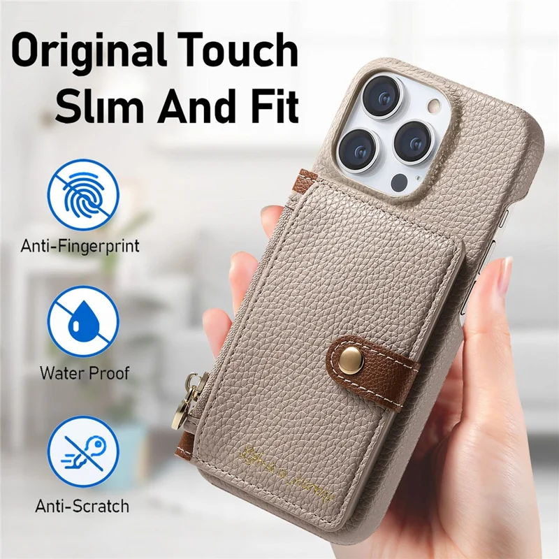 Y4 Para Iphone 16 Pro Max Case Zipper Pocket Leather+tpu Telep Sporter Tope Sporter Kickstand - Caqui