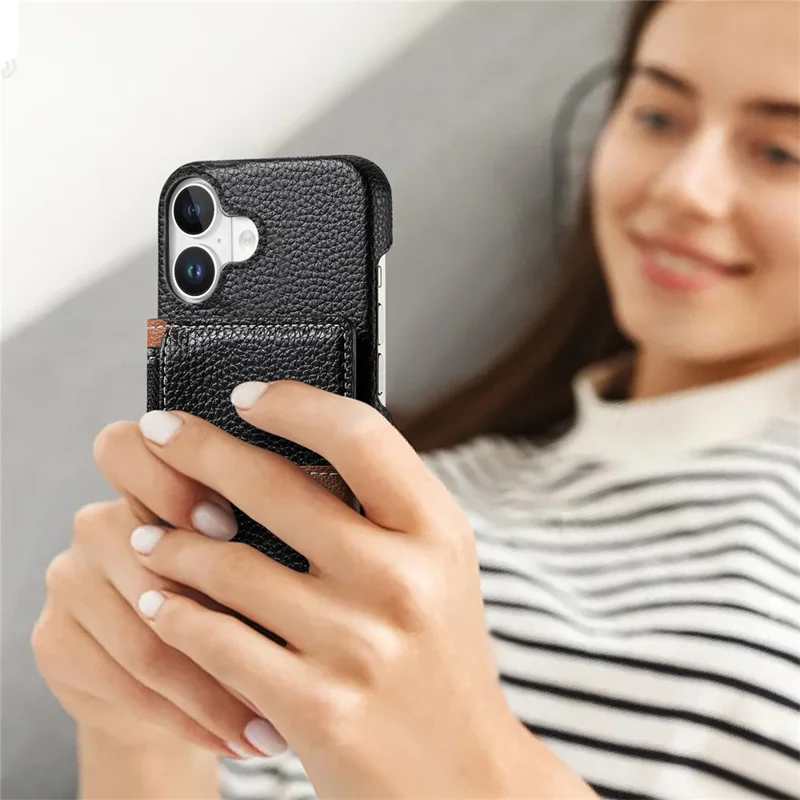 Y4 Pour Iphone 16 Plus Case de Poche à Glissière + Tpu Tpu Téléphone Carte de Reprise du Support Kickstand - Noir