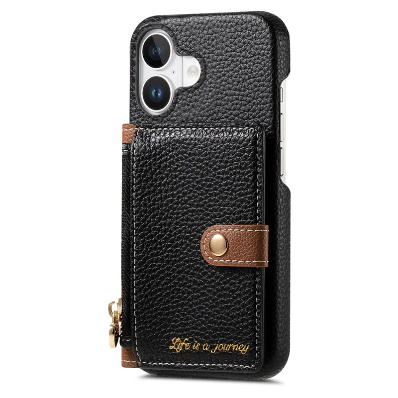 Y4 Pour Iphone 16 Plus Case de Poche à Glissière + Tpu Tpu Téléphone Carte de Reprise du Support Kickstand - Noir