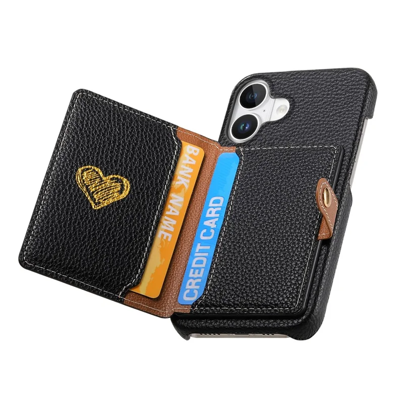 Y4 Pour Iphone 16 Plus Case de Poche à Glissière + Tpu Tpu Téléphone Carte de Reprise du Support Kickstand - Noir