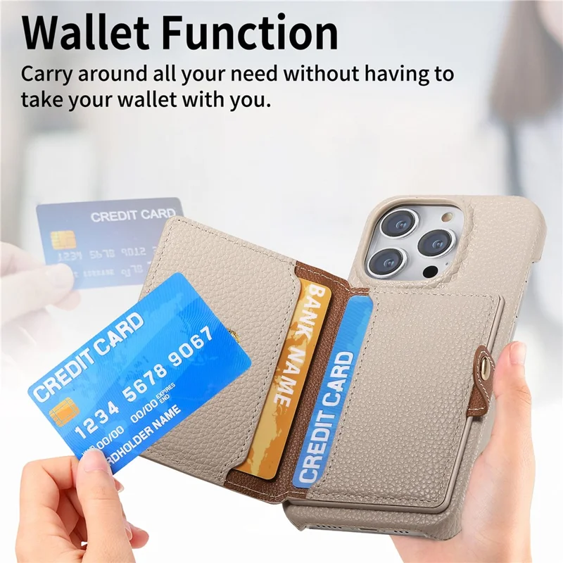 Y4 Для Iphone 16 Pro Case Zipper Pocket Leather+tpu Cay Cover Holder Card - Хаки