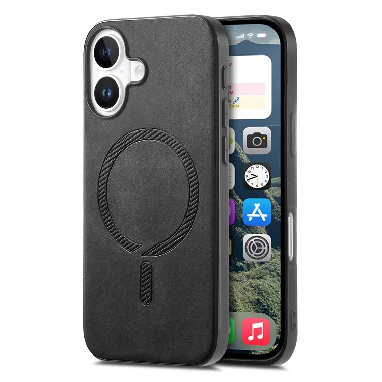 B1 For iPhone 16 Plus Leather Back Case Compatible with MagSafe Skin-Touch Phone Cover - Black