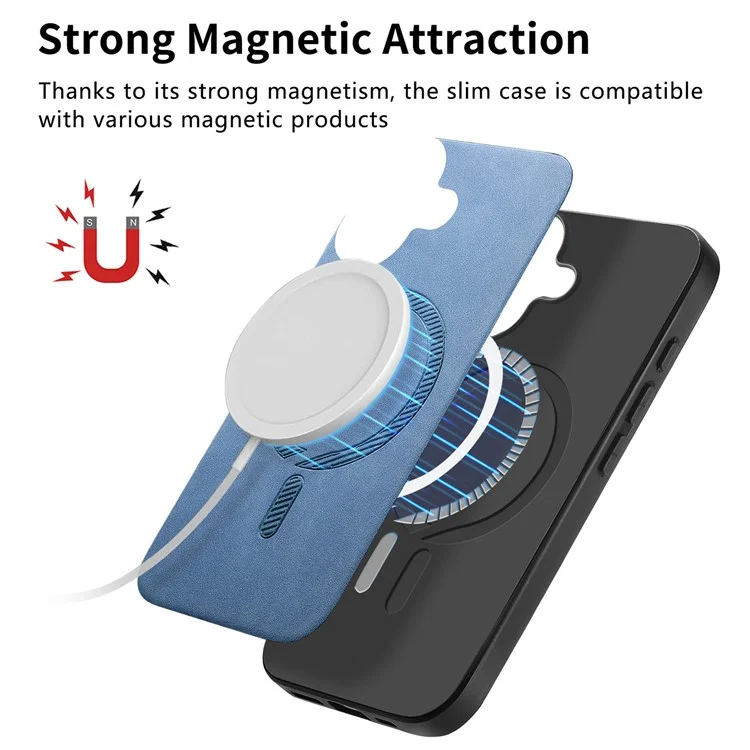 B1 For iPhone 16 Plus Leather Back Case Compatible with MagSafe Skin-Touch Phone Cover - Black