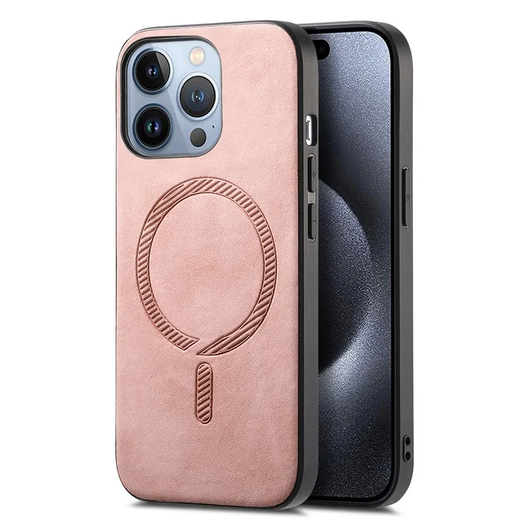 B1 para iPhone 16 Pro Max Funda Trasera de Piel Compatibilidad con MagSafe Funda Protectora para Teléfono con Tacto Suave - Rosa