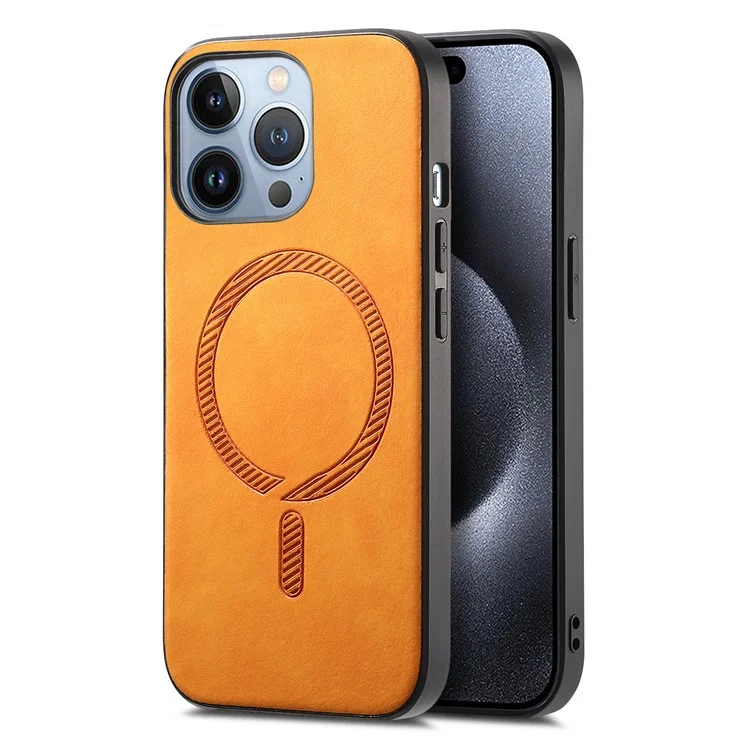 B1 For iPhone 16 Pro Max Leather Back Case Compatible with MagSafe Skin-Touch Phone Cover - Yellow
