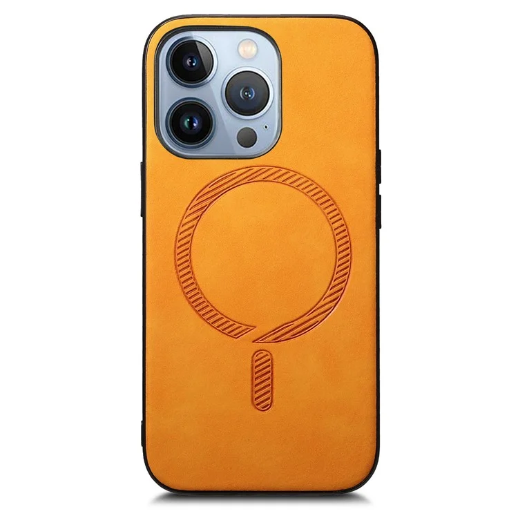 B1 For iPhone 16 Pro Max Leather Back Case Compatible with MagSafe Skin-Touch Phone Cover - Yellow