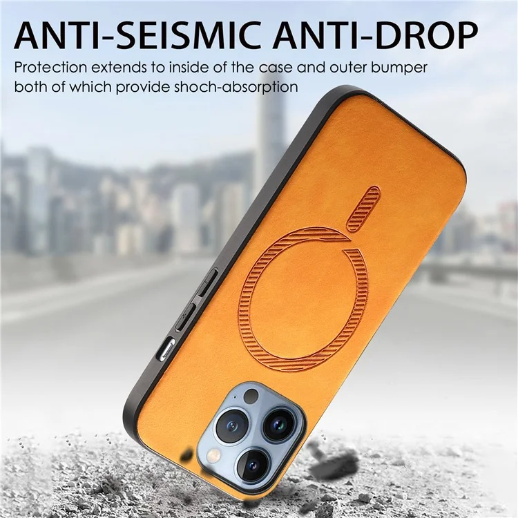 B1 For iPhone 16 Pro Max Leather Back Case Compatible with MagSafe Skin-Touch Phone Cover - Yellow