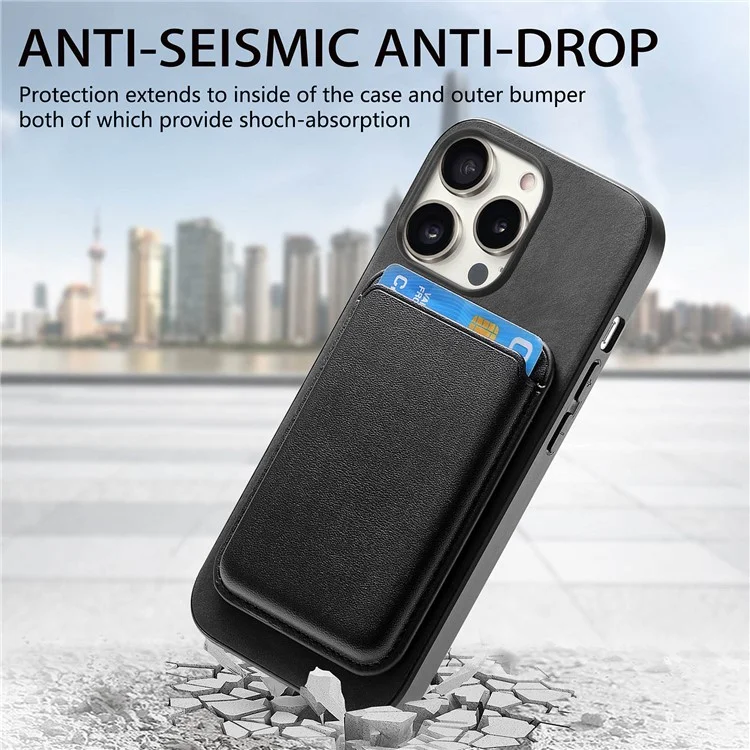 B2 For iPhone 16 Pro Max Case Detachable Magnetic Card Bag Leather+TPU Phone Cover - Black