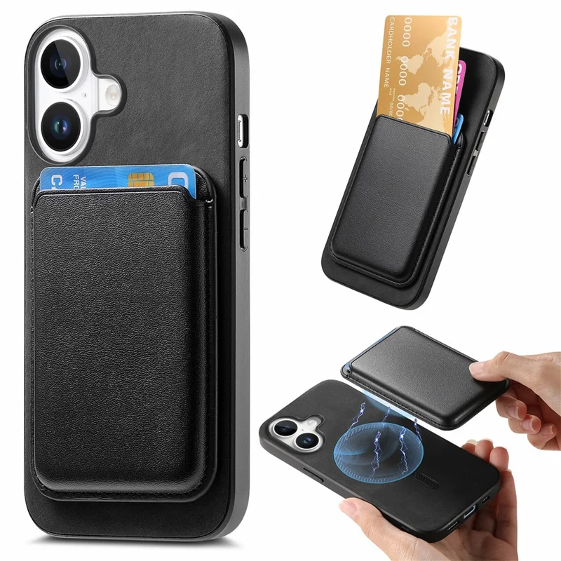 B2 Para Iphone 16 Case Bag Magnetic Magnetable Leather+TPU Teléfono Cubierta - Negro