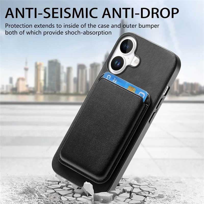 B2 Para Iphone 16 Case Bag Magnetic Magnetable Leather+TPU Teléfono Cubierta - Negro