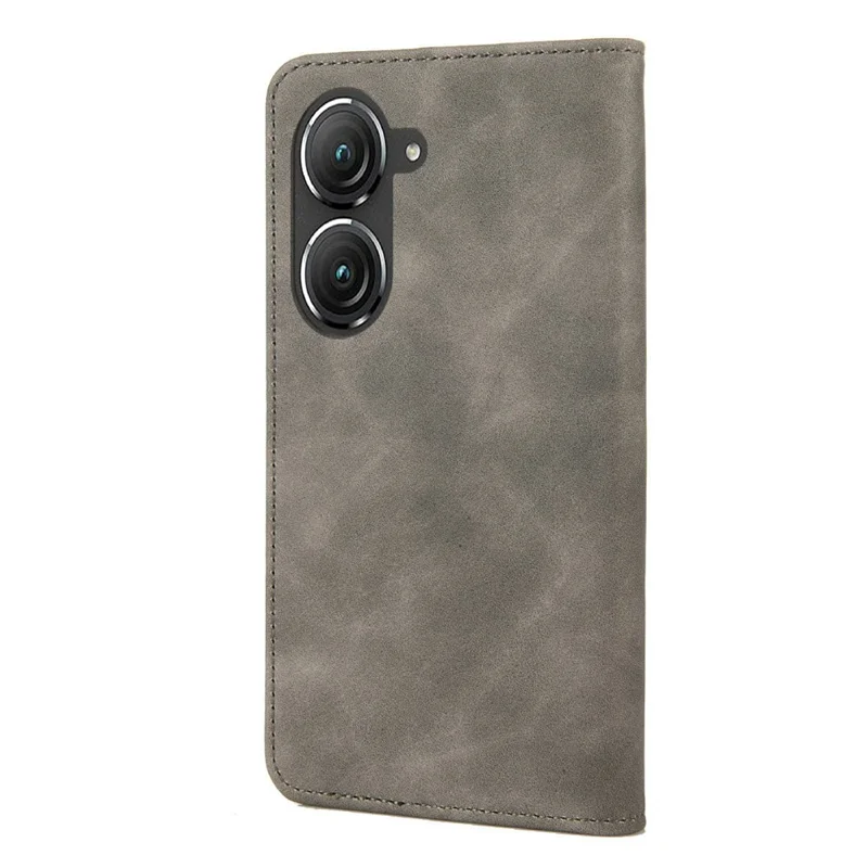 Para Asus Zenfone 9 5G Estuche de teléfono antideslizante con empalme Funda de cuero PU Piel magnética de absorción automática Sensación de piel de contacto Funda de cartera de teléfono con soporte - Gris