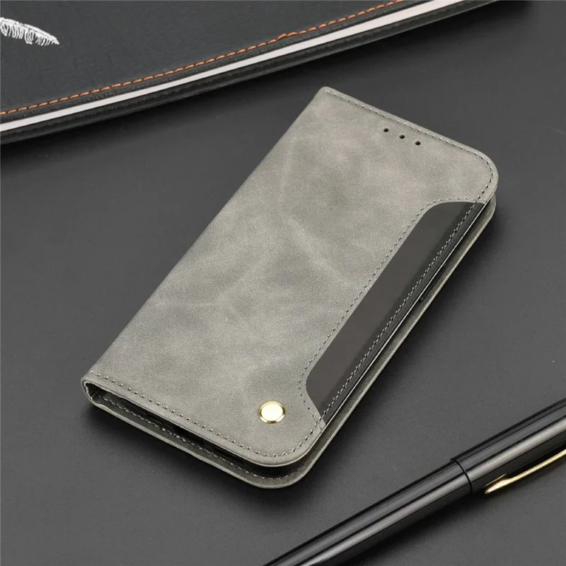Para Asus Zenfone 9 5G Estuche de teléfono antideslizante con empalme Funda de cuero PU Piel magnética de absorción automática Sensación de piel de contacto Funda de cartera de teléfono con soporte - Gris