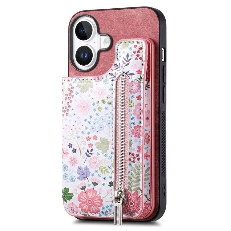D10 Per Iphone 16 Plus Case Pattern Whatet Wallet in Pelle+copertura Telefonica Tpu Blocco RFID - Rosa
