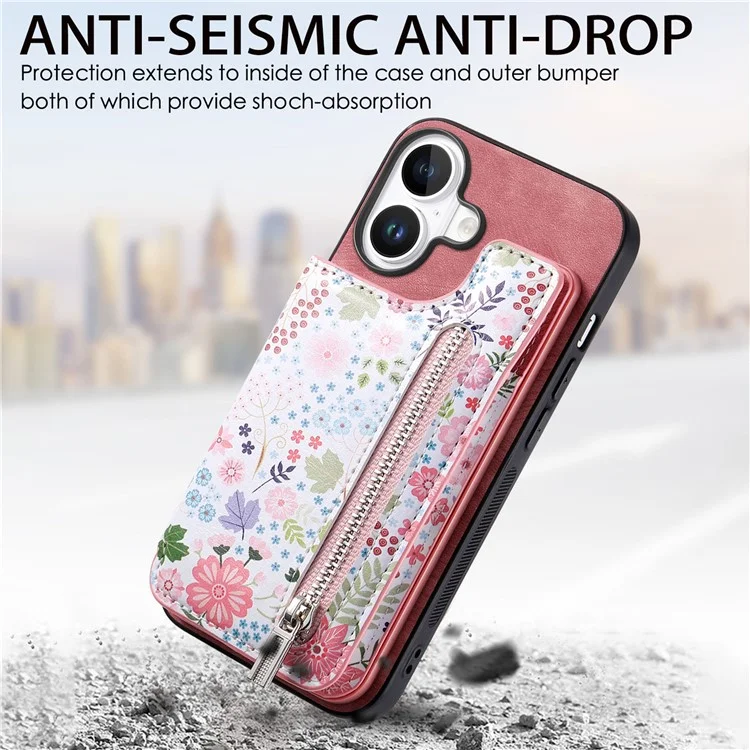 D10 Per Iphone 16 Plus Case Pattern Whatet Wallet in Pelle+copertura Telefonica Tpu Blocco RFID - Rosa