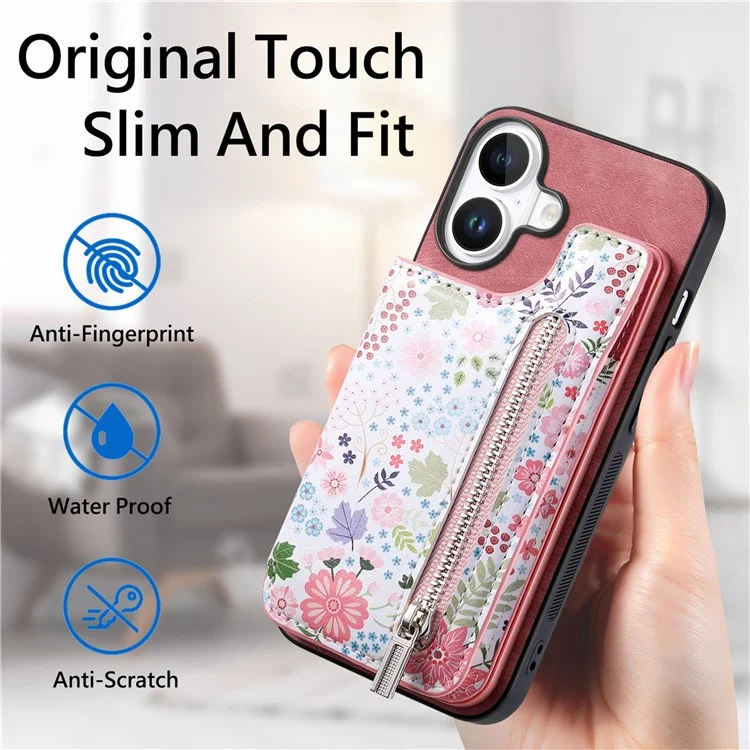D10 Per Iphone 16 Plus Case Pattern Whatet Wallet in Pelle+copertura Telefonica Tpu Blocco RFID - Rosa