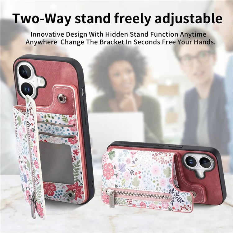D10 Per Iphone 16 Plus Case Pattern Whatet Wallet in Pelle+copertura Telefonica Tpu Blocco RFID - Rosa