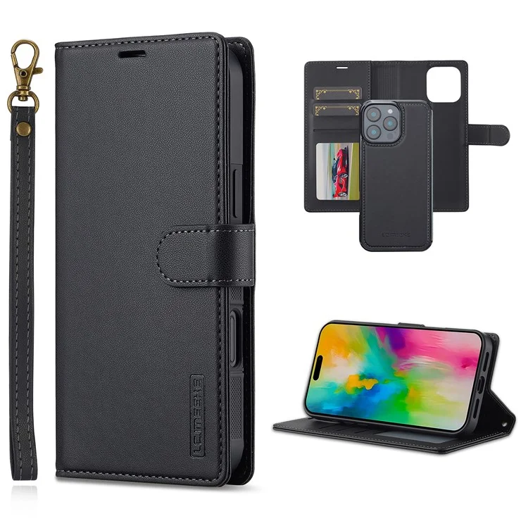 LC.IMEEKE Série L2 para iPhone 16 Pro Max Caja de Billetera de Cuero PU Desmontable Magnética Cubierta de Teléfono - Negro