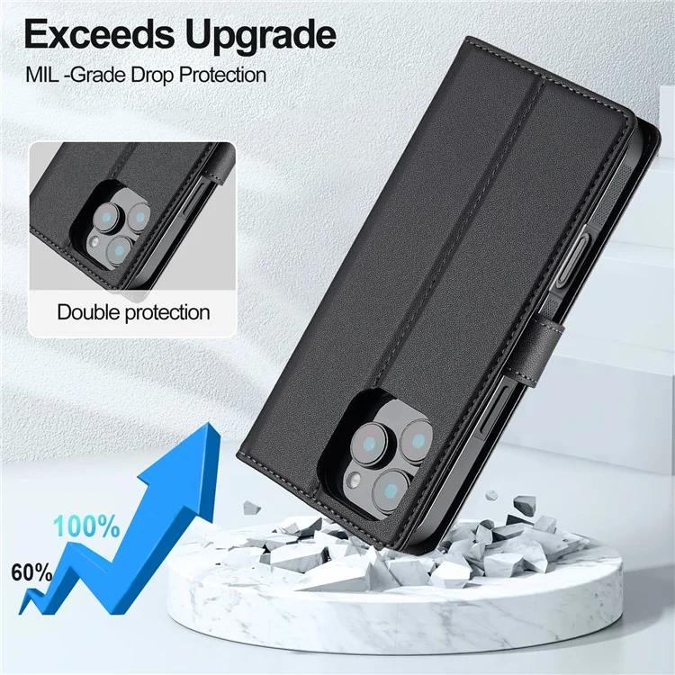 LC.IMEEKE Série L2 para iPhone 16 Pro Max Caja de Billetera de Cuero PU Desmontable Magnética Cubierta de Teléfono - Negro