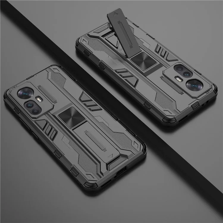 For Xiaomi Redmi K50 Ultra 5G / 12T 5G Drop-proof Phone Case Kickstand Anti-scratch Hard PC Soft TPU Hybrid Back Cover - Black