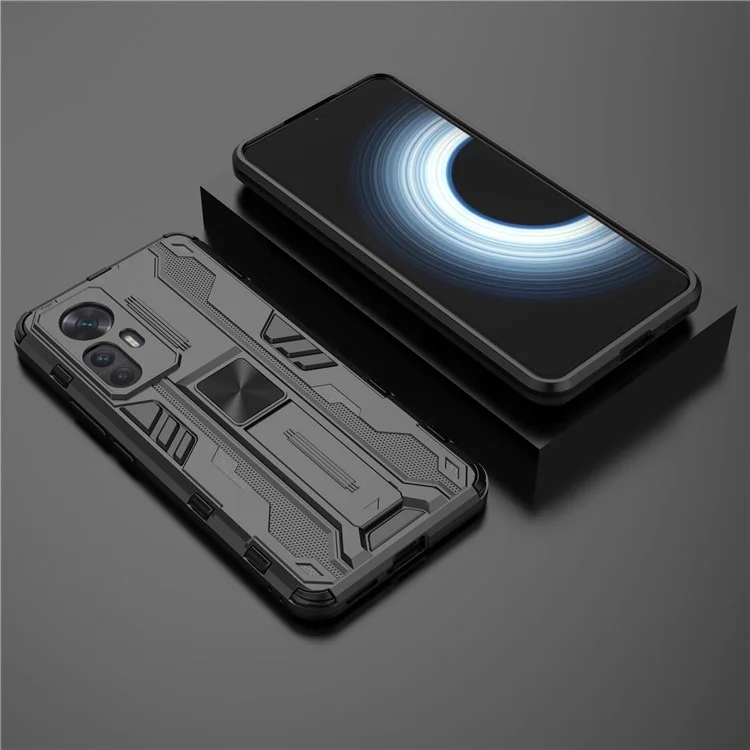 For Xiaomi Redmi K50 Ultra 5G / 12T 5G Drop-proof Phone Case Kickstand Anti-scratch Hard PC Soft TPU Hybrid Back Cover - Black