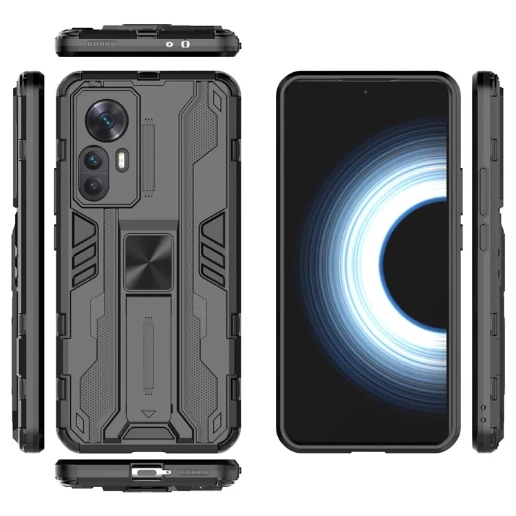 For Xiaomi Redmi K50 Ultra 5G / 12T 5G Drop-proof Phone Case Kickstand Anti-scratch Hard PC Soft TPU Hybrid Back Cover - Black