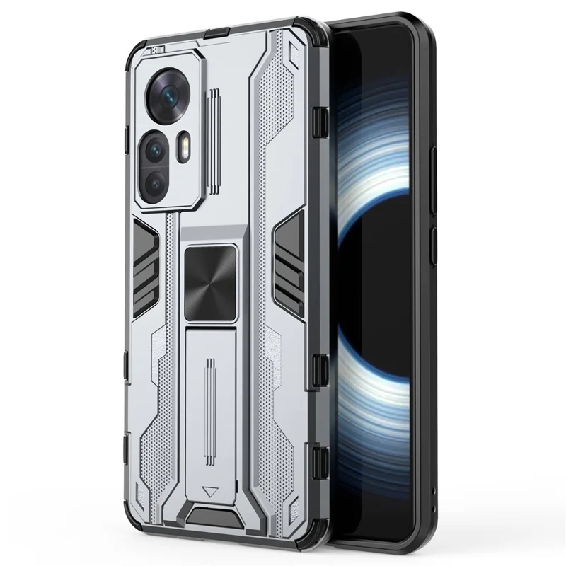 Para Xiaomi Redmi K50 Ultra 5G / 12T 5G Capa de Telefone à Prova de Queda com Suporte Anti-riscos Híbrida de PC Rígido e TPU Macio - Cinza