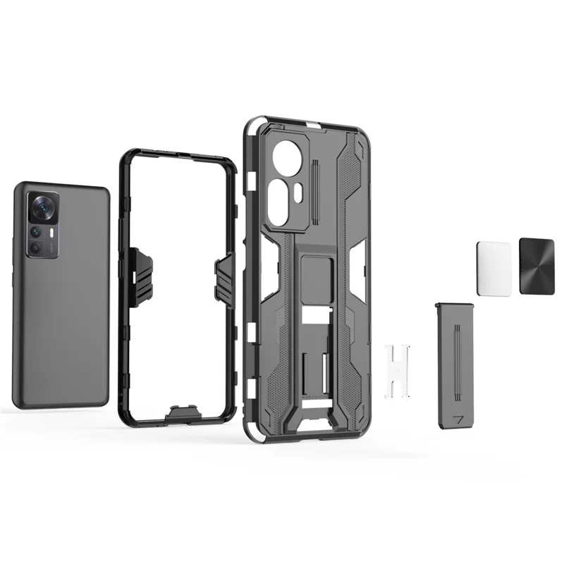 Para Xiaomi Redmi K50 Ultra 5G / 12T 5G Capa de Telefone à Prova de Queda com Suporte Anti-riscos Híbrida de PC Rígido e TPU Macio - Cinza