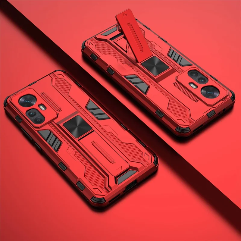 Pour Xiaomi Redmi K50 Ultra 5G / 12T 5G Étui de téléphone résistant aux chocs avec support Antirayon dur PC Soft TPU Hybrid Back Cover - Rouge
