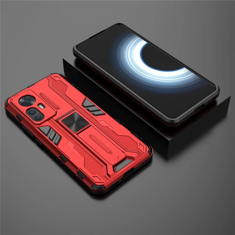 Pour Xiaomi Redmi K50 Ultra 5G / 12T 5G Étui de téléphone résistant aux chocs avec support Antirayon dur PC Soft TPU Hybrid Back Cover - Rouge