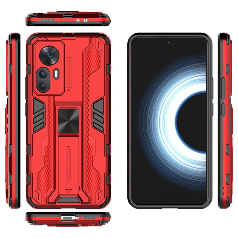 Pour Xiaomi Redmi K50 Ultra 5G / 12T 5G Étui de téléphone résistant aux chocs avec support Antirayon dur PC Soft TPU Hybrid Back Cover - Rouge