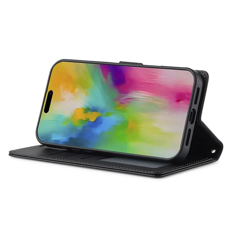 LC.IMEEKE L2 Serie für iPhone 16 Plus Hülle PU Leder Geldbörse Magnetisch abnehmbare Telefonabdeckung - Schwarz