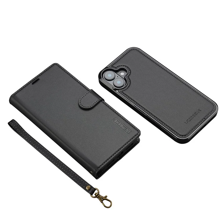 LC.IMEEKE L2 Serie für iPhone 16 Plus Hülle PU Leder Geldbörse Magnetisch abnehmbare Telefonabdeckung - Schwarz