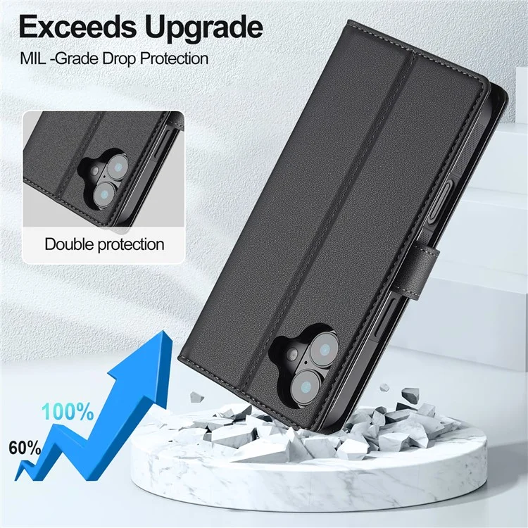LC.IMEEKE L2 Serie für iPhone 16 Plus Hülle PU Leder Geldbörse Magnetisch abnehmbare Telefonabdeckung - Schwarz