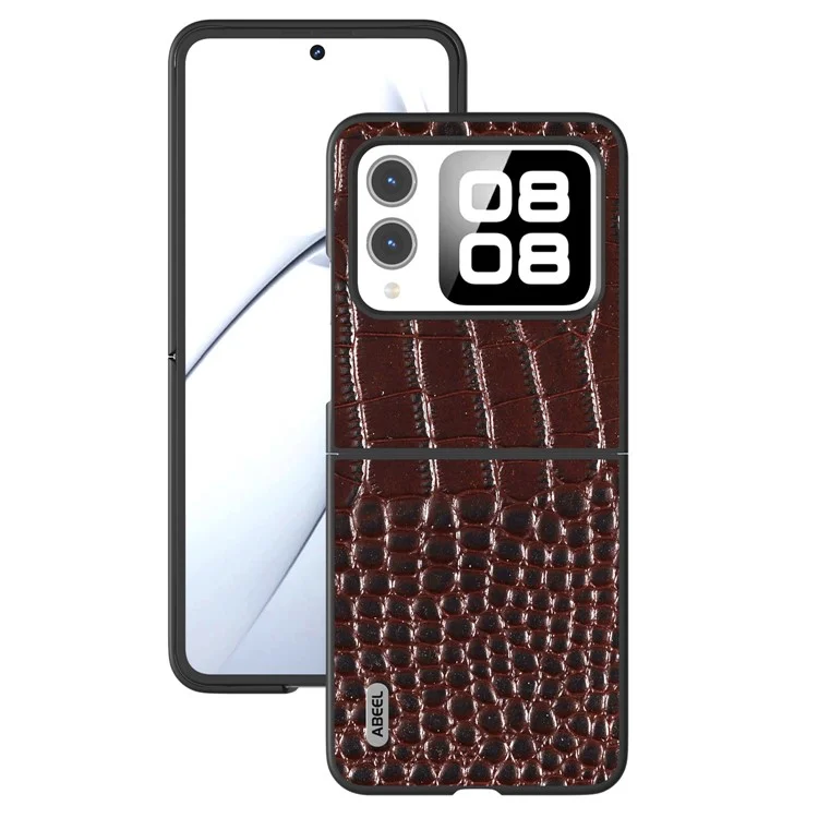 ABEEL For Huawei nova Flip 5G Case Genuine Cow Leather Back Phone Cover Crocodile Texture - Coffee