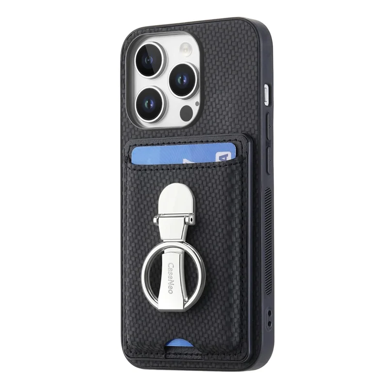 C1-9 Pour Iphone 16 Pro Max Case Kickstand Card Card Cover Back Cover Texture en Fibre de Carbone - Noir