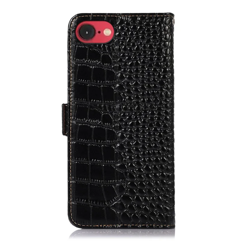 Para Iphone SE (2024) Case Crocodile Textura Cubierta de la Billetera de Cuero de Vaca Genuina - Negro