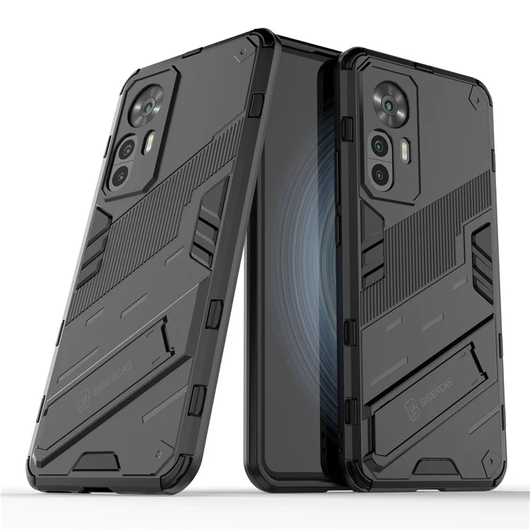 Para Xiaomi Redmi K50 Ultra 5G / 12T 5G PC+TPU Caixa de Telefone Híbrido Anti-arranhão Com Kickstand - Preto