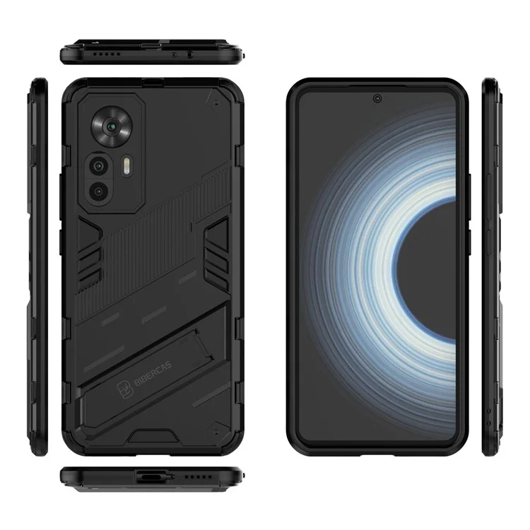 Para Xiaomi Redmi K50 Ultra 5G / 12T 5G PC+TPU Caixa de Telefone Híbrido Anti-arranhão Com Kickstand - Preto