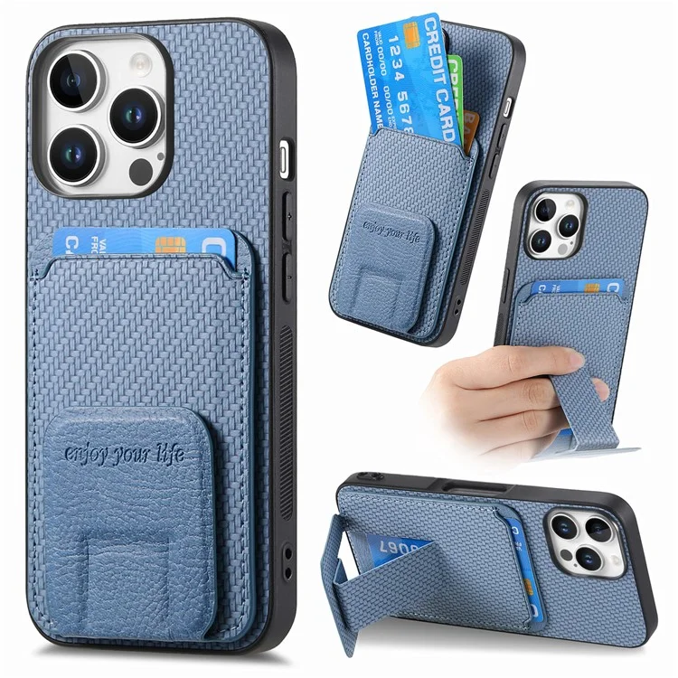 C1-11 Para Iphone 16 Pro Max Case Soporter Carbon Fiber Textura Cuero Cubierta de Teléfono TPU - Azul